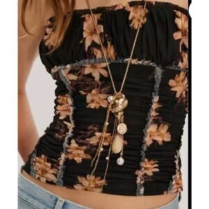 Free People Scottie NWT Tube Top black Floral Size M Hippie Boho Peasant